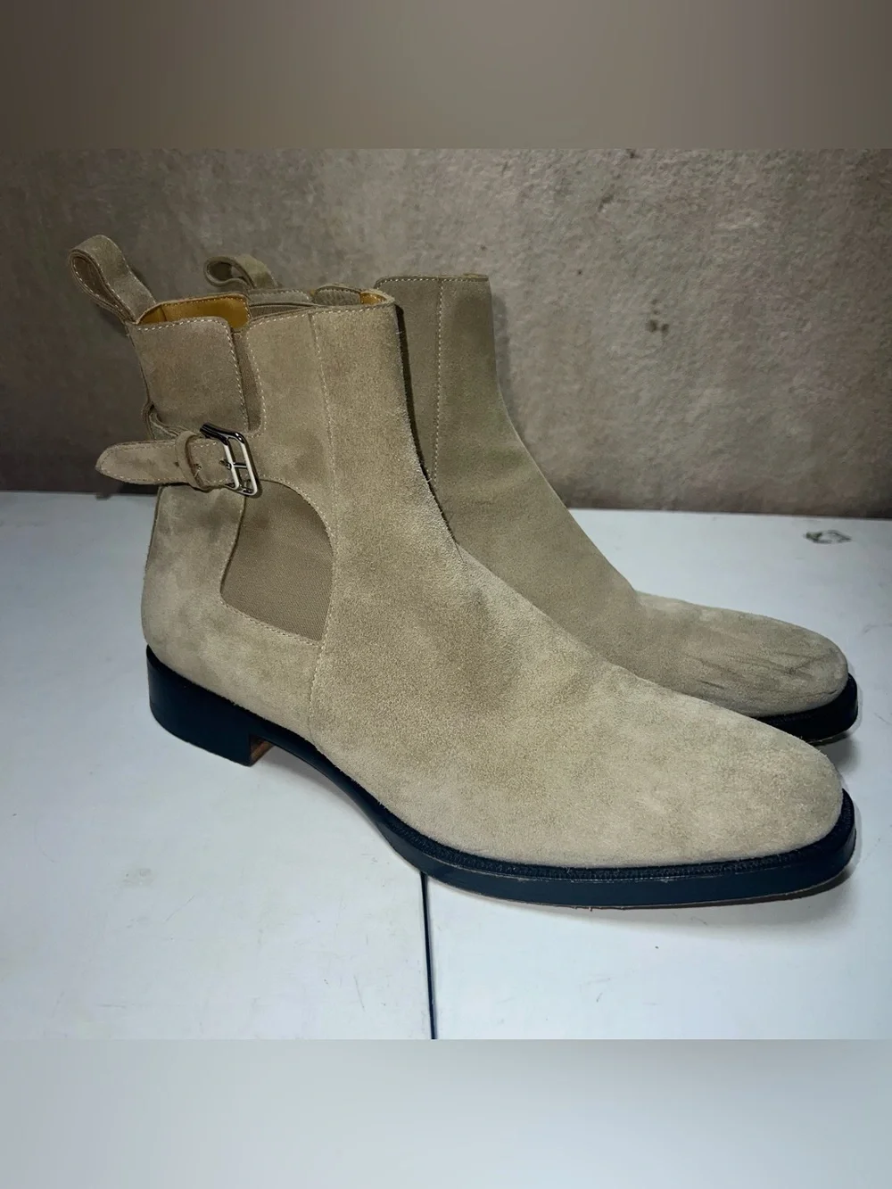 Hermes 2020 Berny Suede Boots Mens Size EU 44 Beige Made In Italy Chelsea